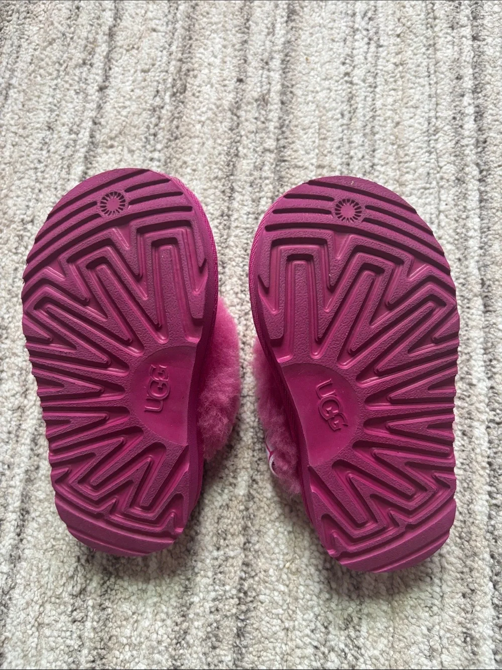 UGG Kids Bright Pink Shearling Slide with Logo Strap